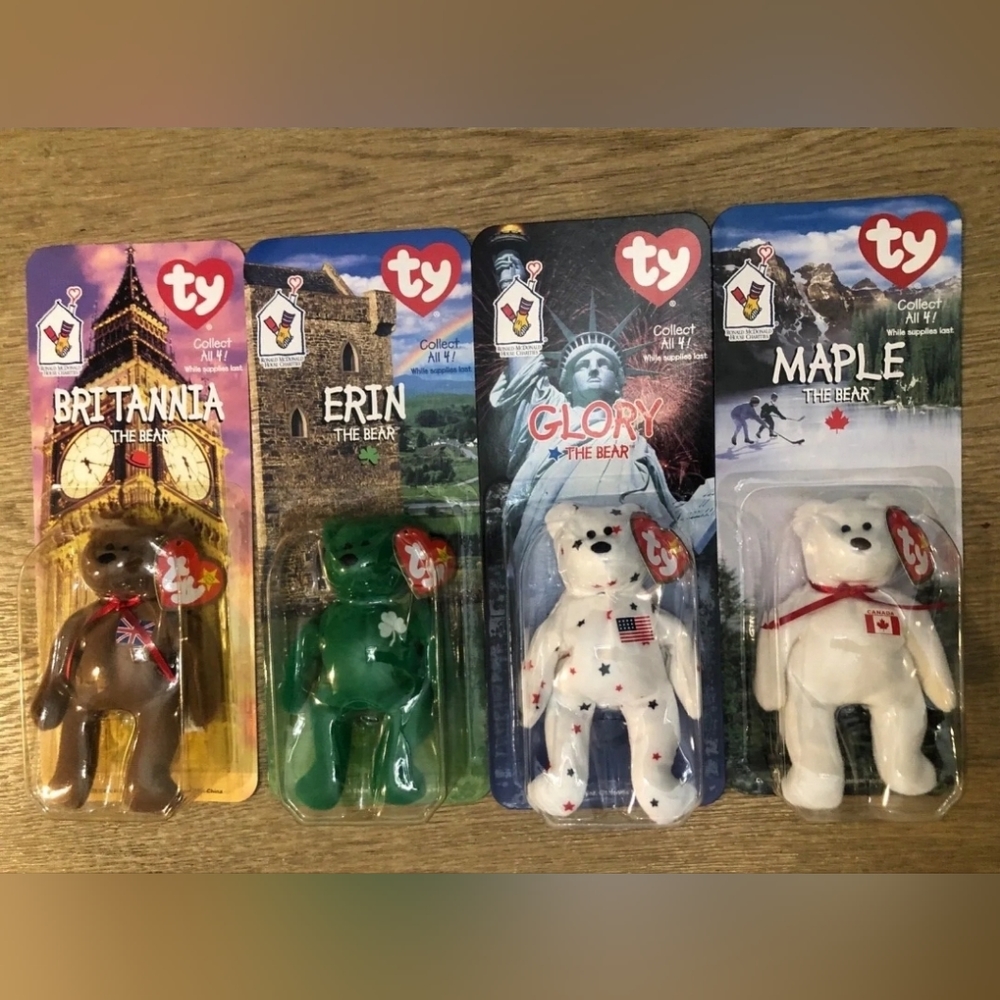McDonald's Ty Beanie Babies Glory, Britannia, Erin, Maple The Bear RARE (All 4)